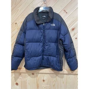 The North Face Mens Puffer Jacket 550 Down Parka Full Zip Black Blue Size Large